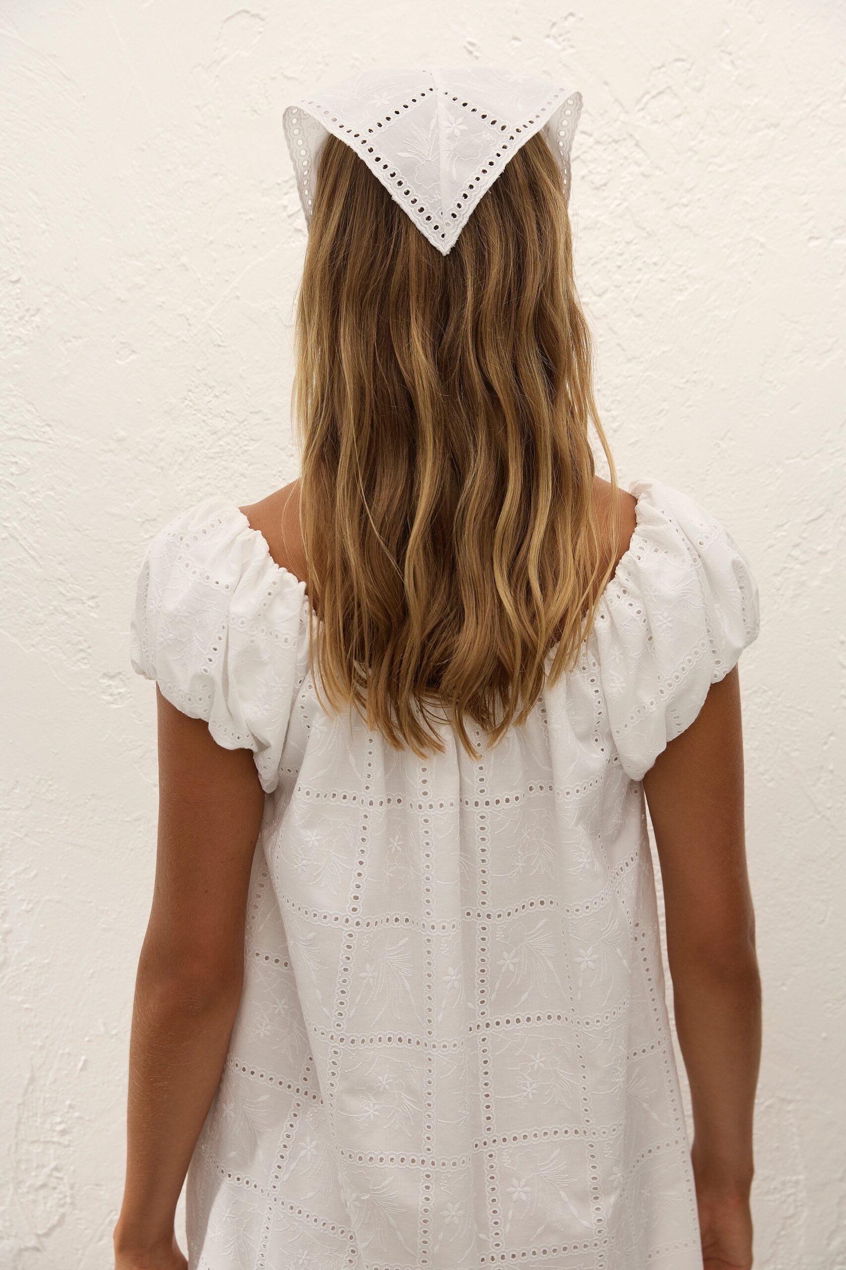 Clementina Head Scarf Handkerchief Broderie White - Image 2