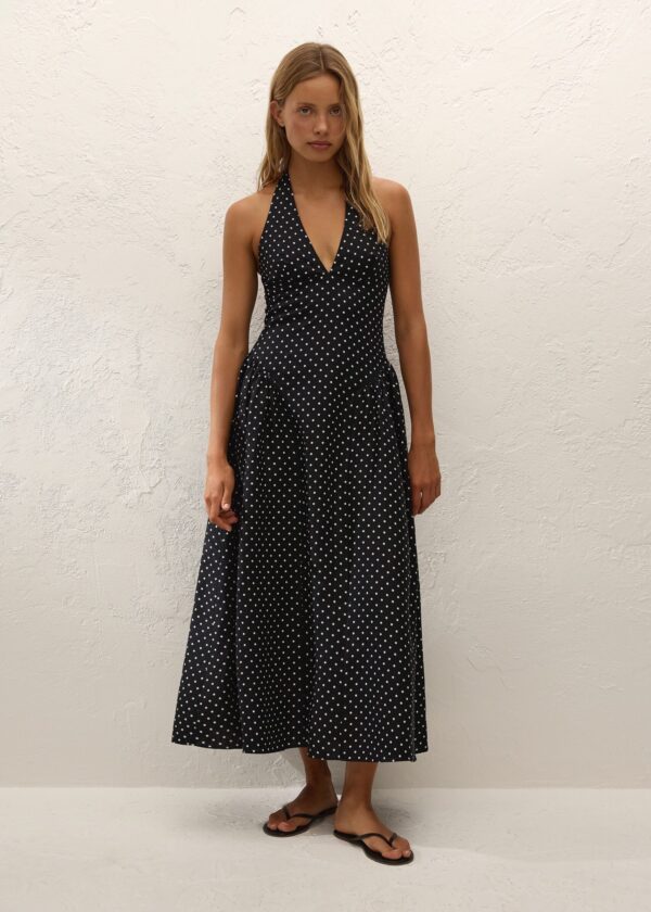 La Cala Midi Dress Lola Polka Dot Black Cream