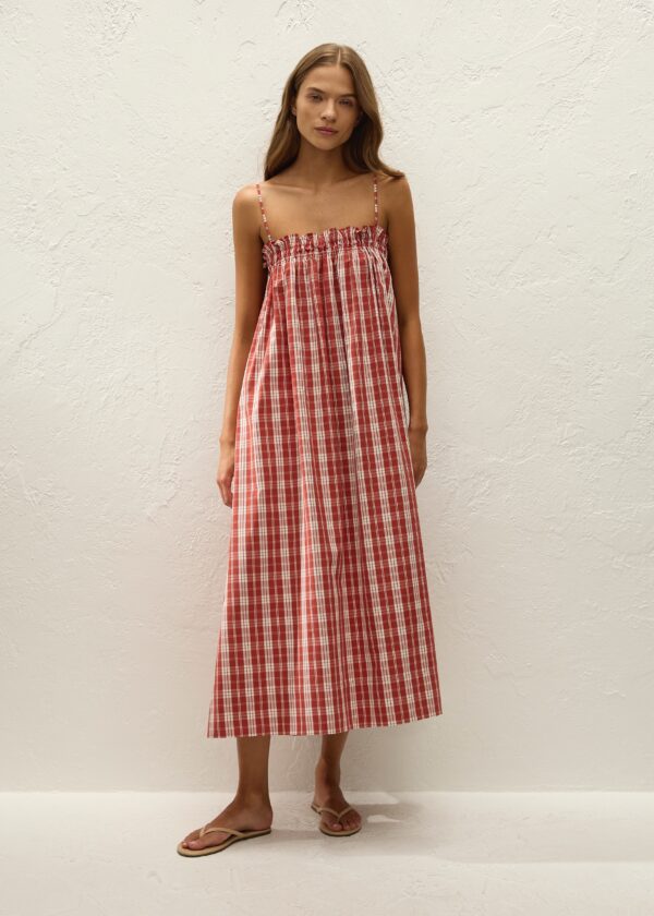 Gerta Midi Dress Ines Check Terra Rosso