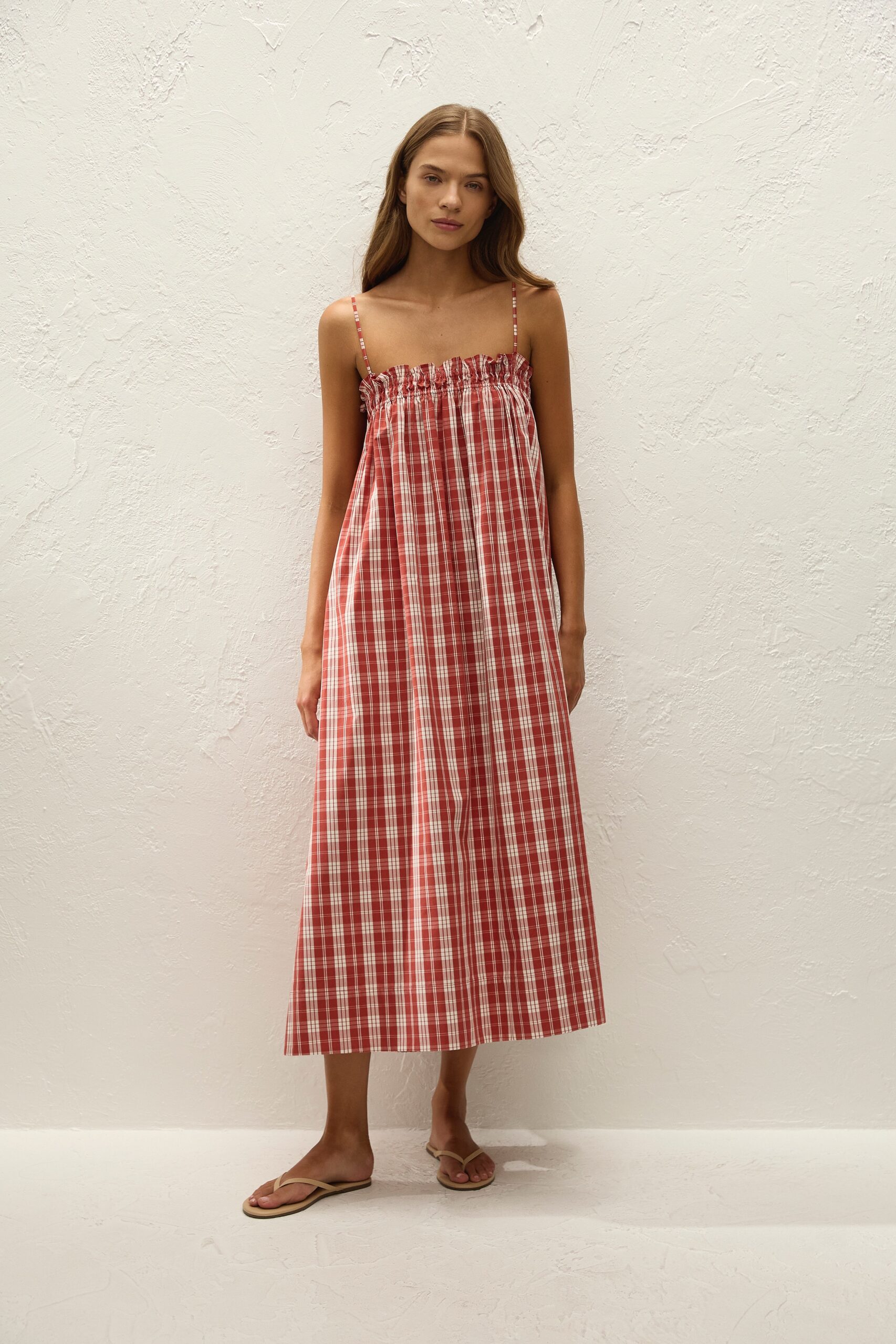 Gerta Midi Dress Ines Check Terra Rosso