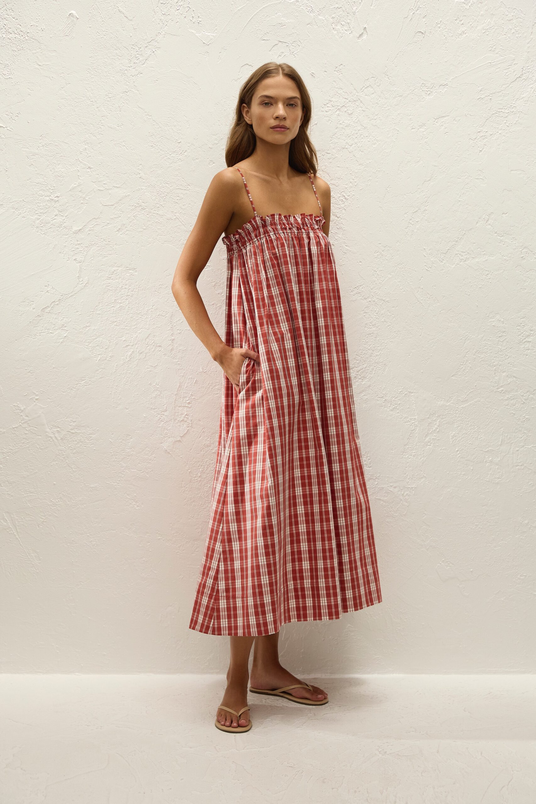 Gerta Midi Dress Ines Check Terra Rosso - Image 3