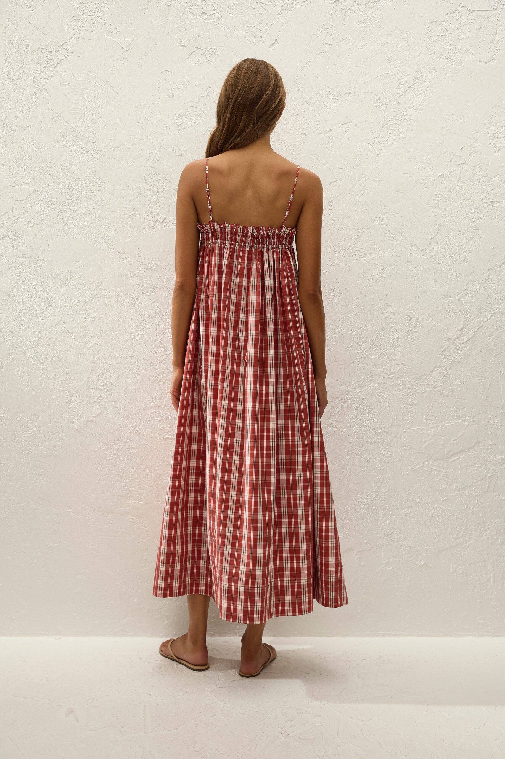 Gerta Midi Dress Ines Check Terra Rosso - Image 4