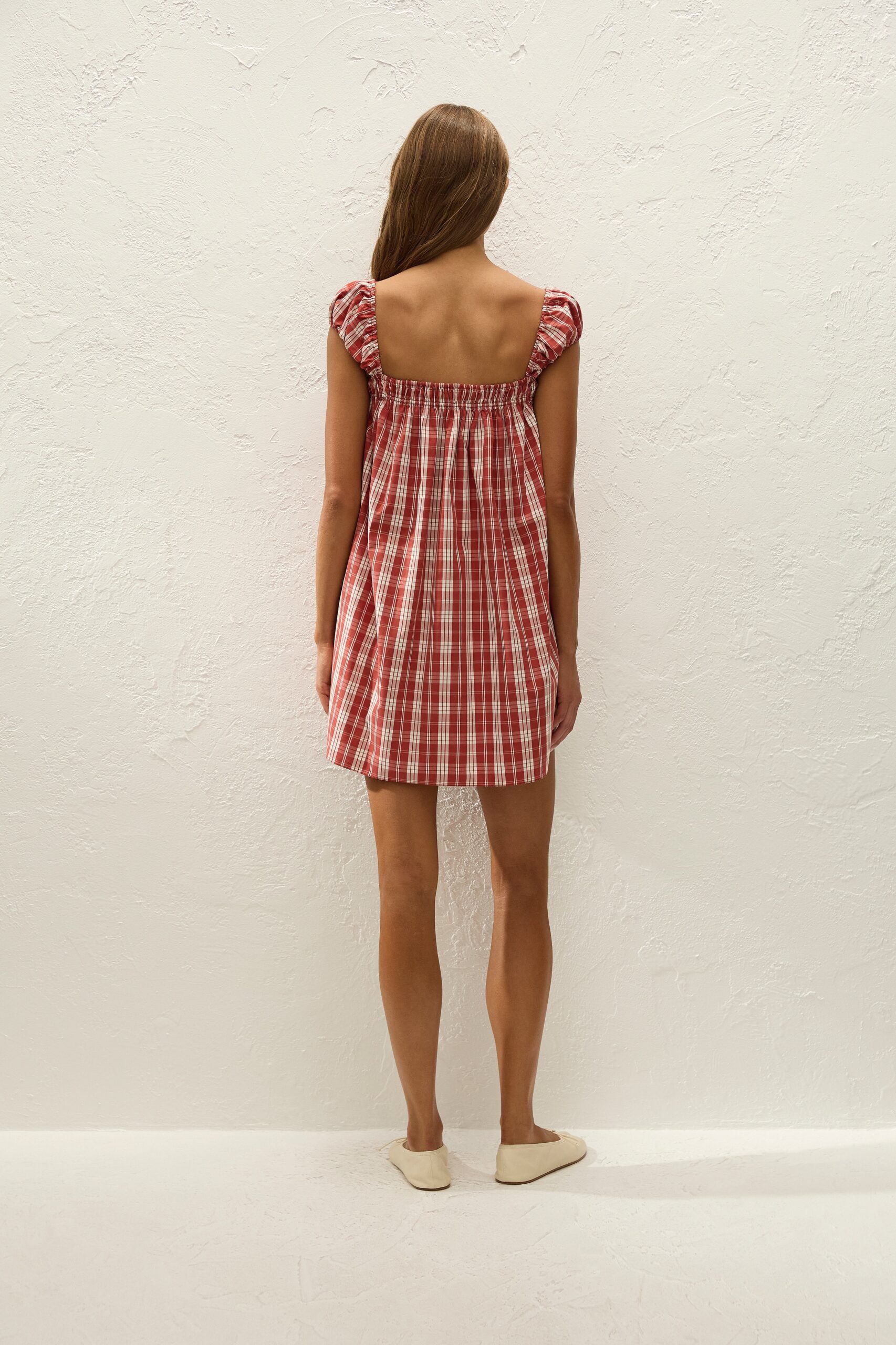 Belinha Mini Dress Ines Check Terra Rosso - Image 5
